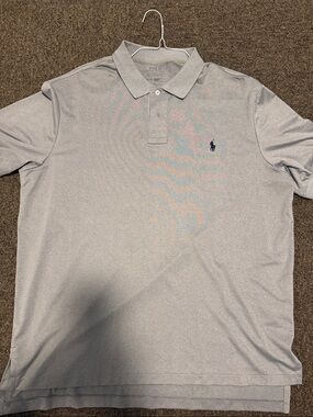 Polo by Ralph Lauren Men’s Heather Light Gray Polo with Navy Logo